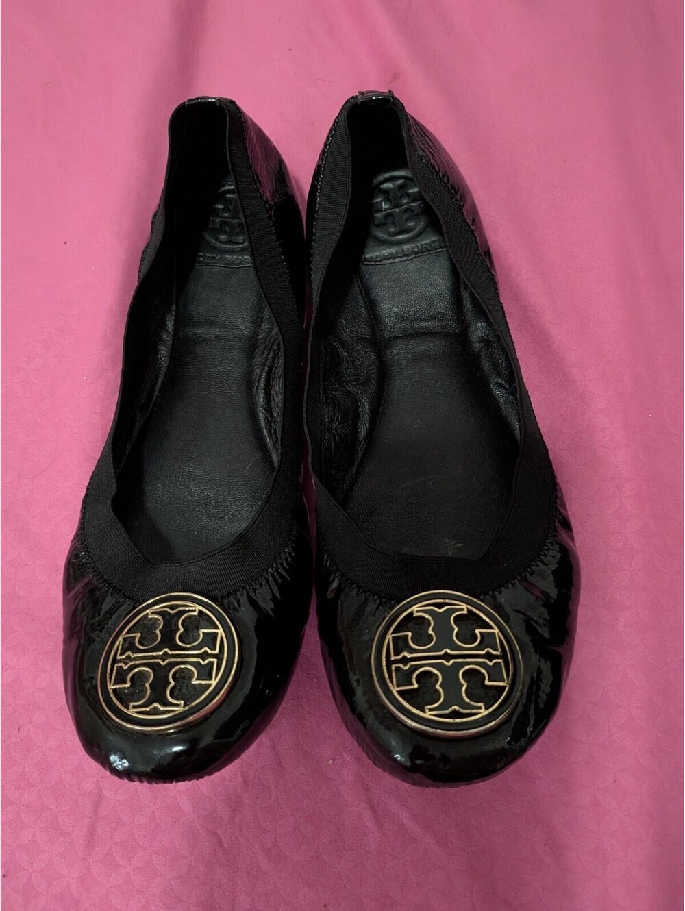 Tory Burch Shoes Womens Size 9.5 Black Patent Leather Ballet Flats Round Toe